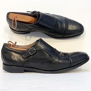 Banana Republic Mens 10.5 Black Leather Cap Toe Strap Oxford Business Dress Shoe
